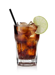 Tuinposter Cuba Libre Drink with lime on a white background © Gresei
