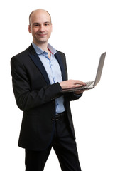 Business man holding a laptop