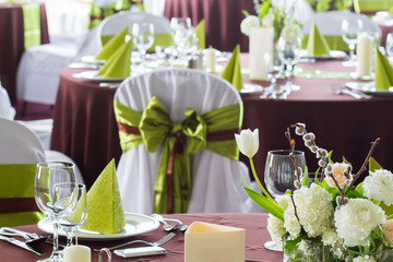 flowers on the table, table set for wedding
