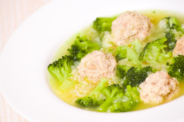 Soup with meatballs, rice and vegetables