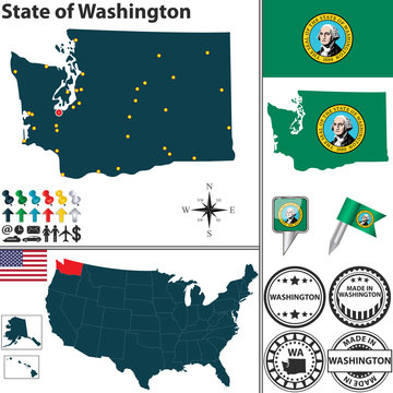 Map of state Washington, USA