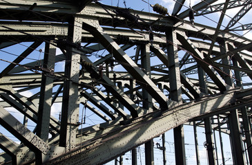 Construction of a railway bridge against sky in sunlight