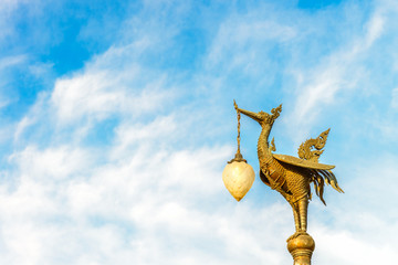 Fototapeta na wymiar Golden swan on blue sky