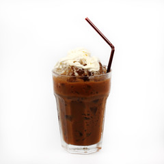 Thai style Ice coffee topping with whipping cream