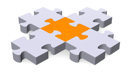 3d puzzle forming intersection, orange center