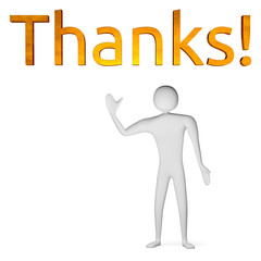 Thanks text and man waving his hand