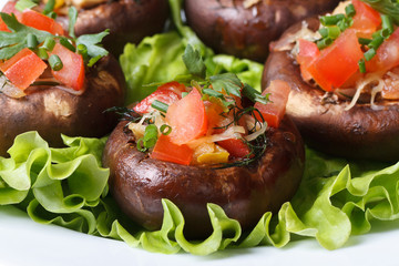 baked stuffed portobello mushrooms on lettuce macro