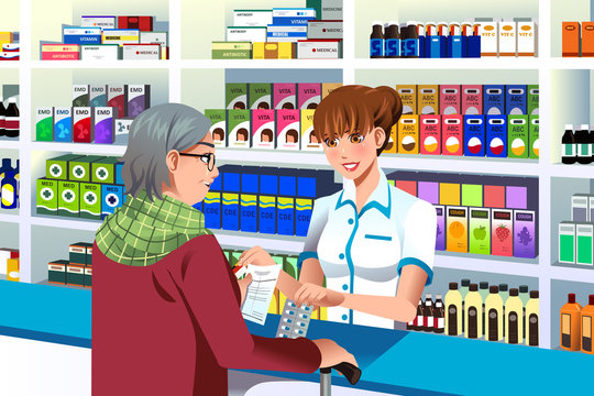 Pharmacist helping an elderly person