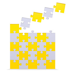 Naklejka premium Big 3d puzzle with flying missing pieces