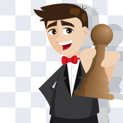 cartoon businessman with piece of chess