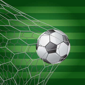 Soccer ball in goal with grass field - vector illustration
