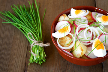 Fototapeta na wymiar Spring salad of radish, potato and onion