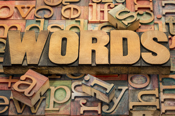words text in wood type