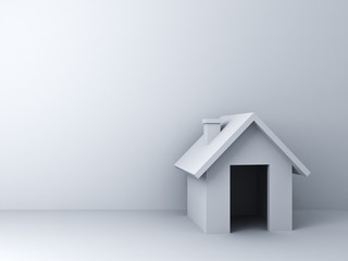3d simple house model over white wall with empty space