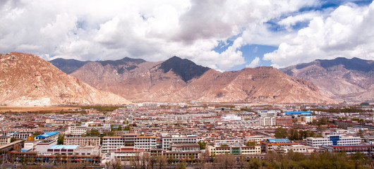 Panorama of the Lhasa's building with the mountain