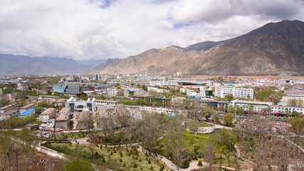 Panorama of the Lhasa's building with the mountain