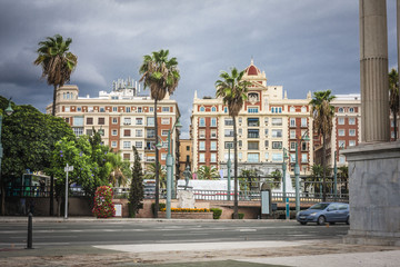 Malaga city in rain, Spain