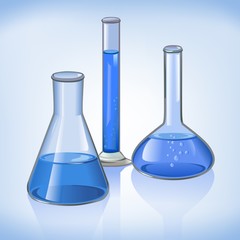 Blue laboratory flasks glassware symbol