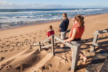 Teen Girl Boys Stairs Morning Beach Ocean