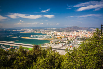 Scenic view from above over Gibraltar Bay and town