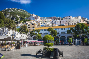 the main street in Gibraltar city,Gibraltar, UK - obrazy, fototapety, plakaty