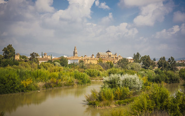 Fototapeta na wymiar Guadalquivir River with the Mosque-Cathedral as background.