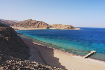 View of the Red Sea and coast Sinai in Taba, Egypt
