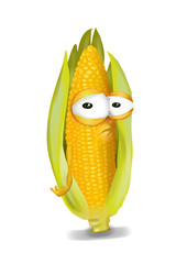 Sad yellow corn cartoon, a depressed, disappointed character.