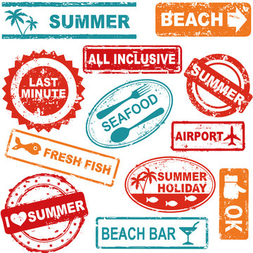 Summer and travel grunge rubber stamp collection