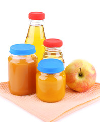 Jars  of various baby food, isolated on white