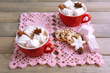 Cups of hot chocolate with marshmallows