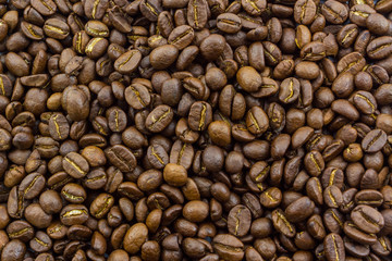 Brown roasted coffee beans.