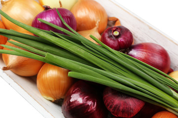 Different raw onion, close up