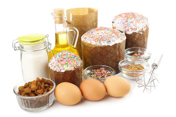 Ingredients for Easter cake isolated on white