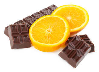 Chocolate and orange isolated on white