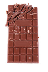 Chopped bar of chocolate isolated on white