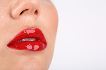 Sexy red lips closeup