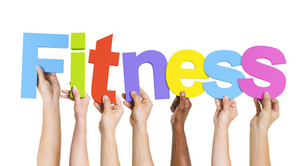 Multiethnic Hands Holding Text Fitness