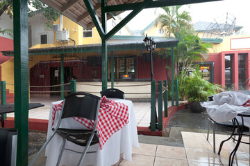Empty chairs and tables in a restaurant, Jamaica