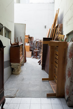 Old furniture in garage, Peru