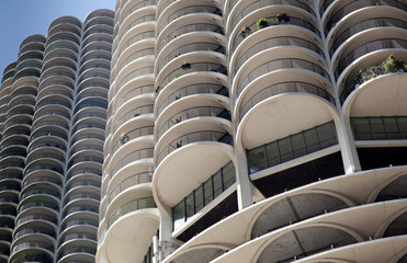 Skyscrapers in a city, Marina City, State Street, Chicago, Cook
