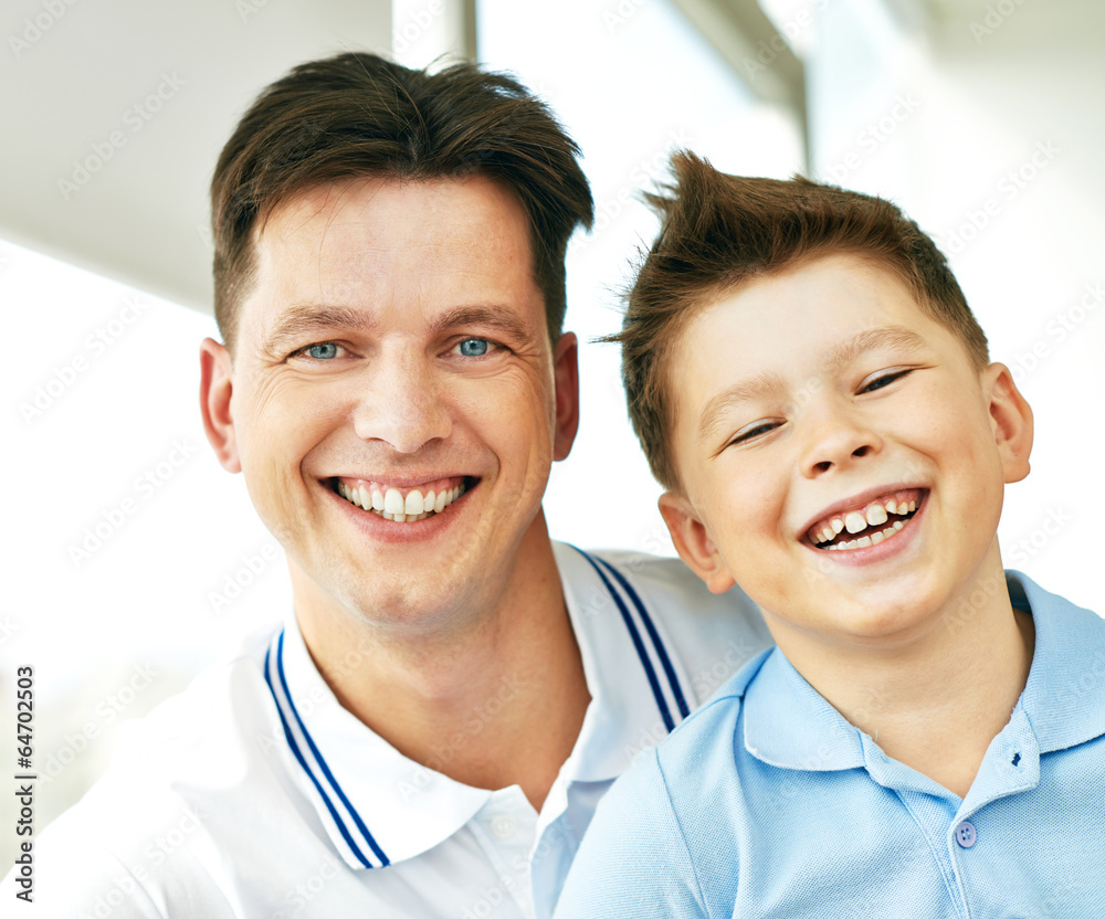 Sticker joyful boy and his father