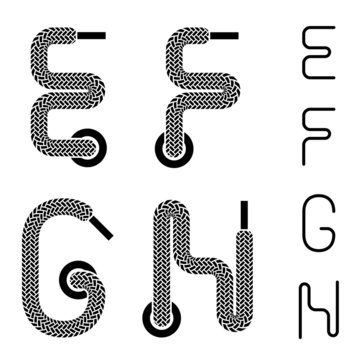 vector shoe lace alphabet letters E F G H