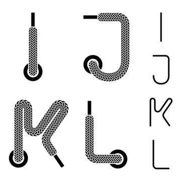 vector shoe lace alphabet letters I J K L