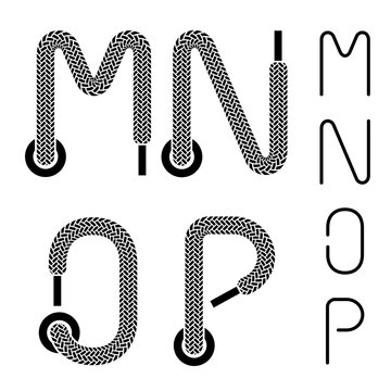 vector shoe lace alphabet letters M N O P