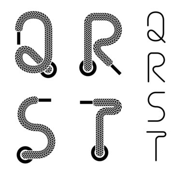 vector shoe lace alphabet letters Q R S T