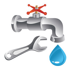 water tap and wrench (plumber)