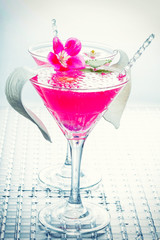 Cocktail with caviar and flower