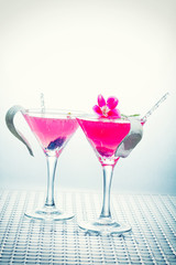 Cocktail with caviar and flower