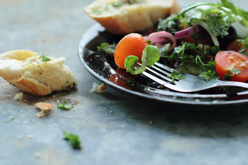 Freshness salad made from lettuce tomatoes olives and onion